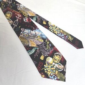 Vintage 1993 Nicole Miller 100% Silk Wine Themed Tie, 58"